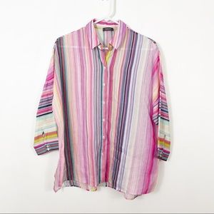 BASLER Oversized Casual Mutli Color Stripe Linen Blouse Size 8